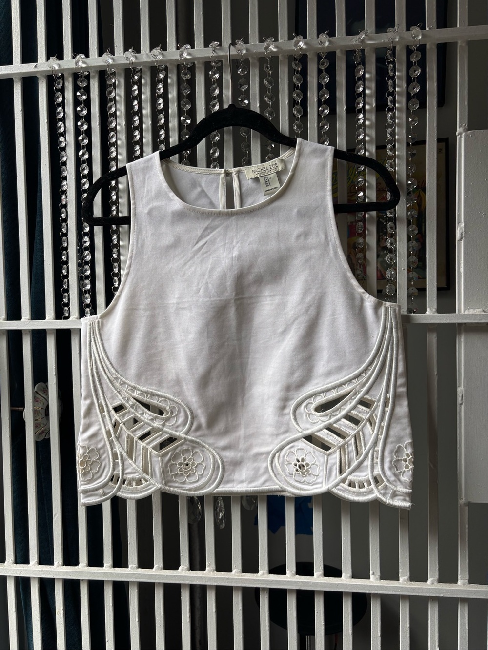 Rachel Zoe White Embroidered Crop Tank Top